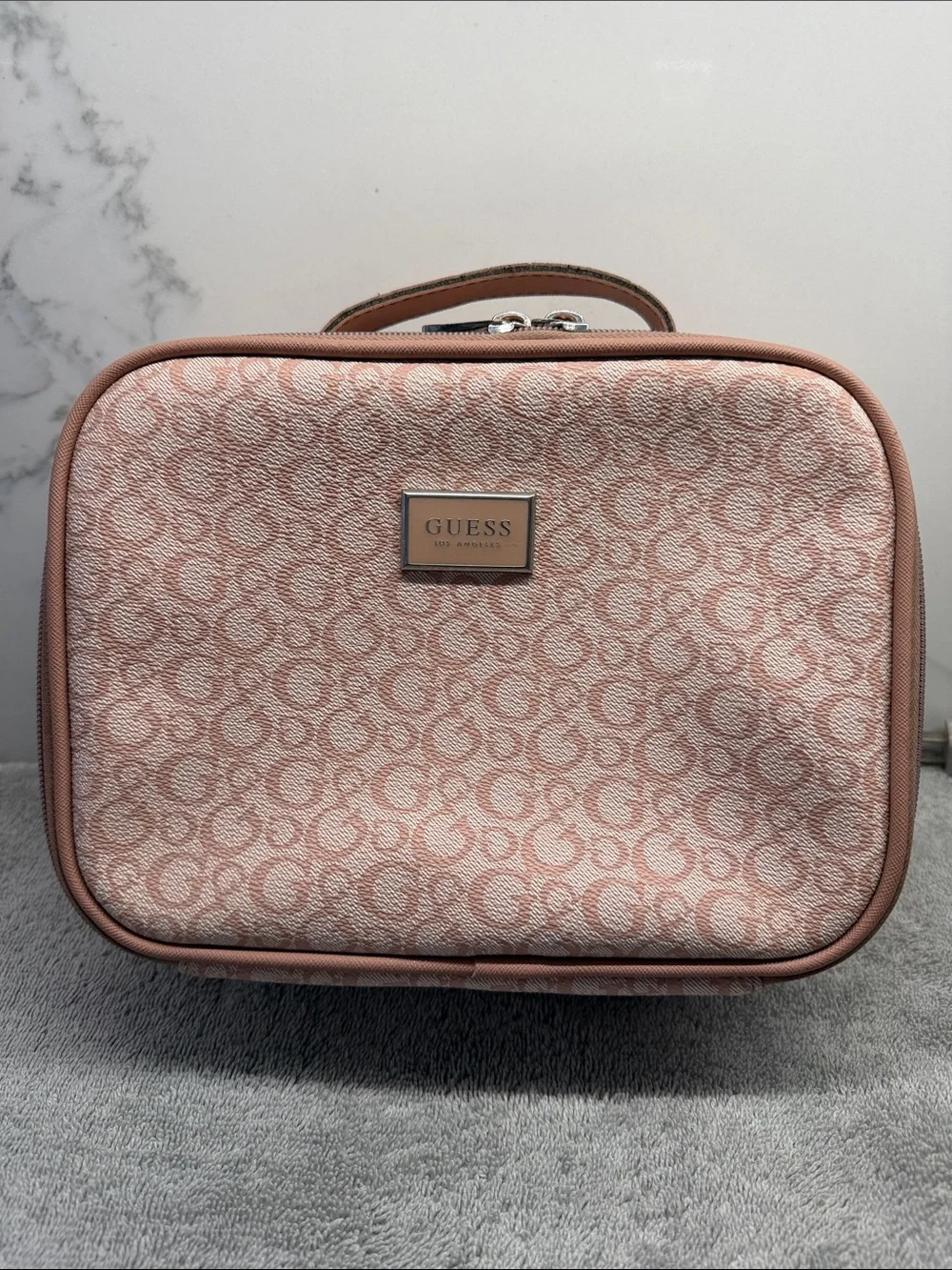 Guess Pink Monogram Travel Cosmetic Case